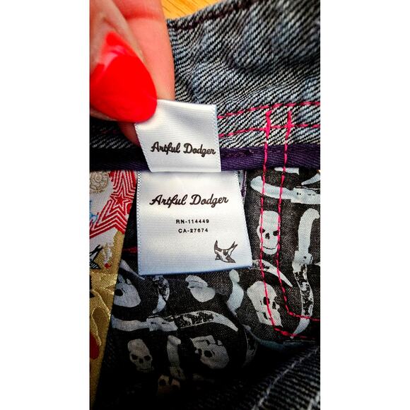 Artful Dodger Skull Design, Colored Stitching Distressed Jeans Sz 34, Y2K,  NEW - Picture 9 of 14